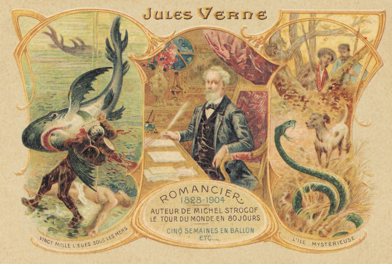 Jules Verne e le sue opere famose (stampa) da School French