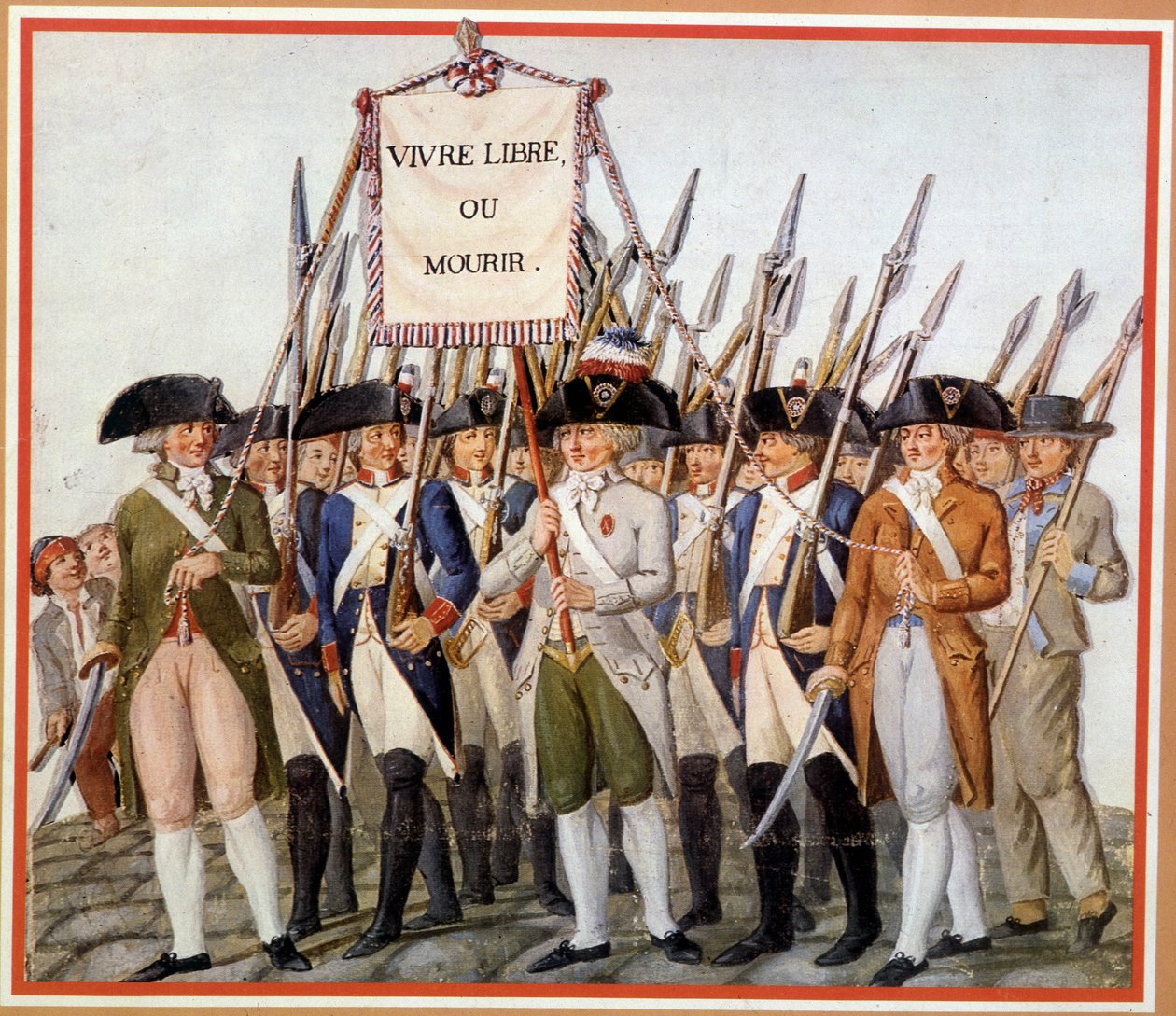 Guardie Nazionali con la bandiera “Vivi libero o muori” da School French