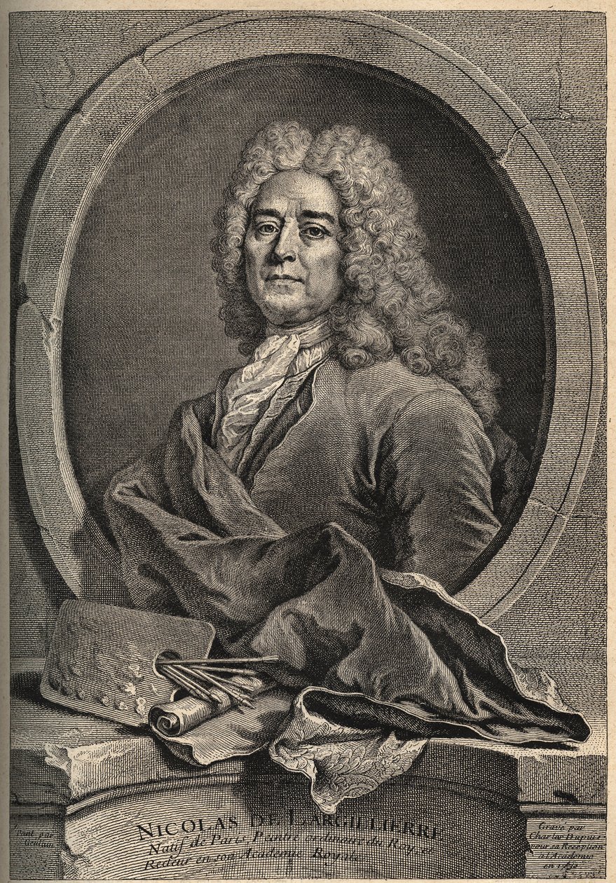 Ritratto di Nicolas de Largillierre (Largillier) (1656-1746) pittore francese incisione di Dupuis dopo il dipinto di Gueuslain da School French