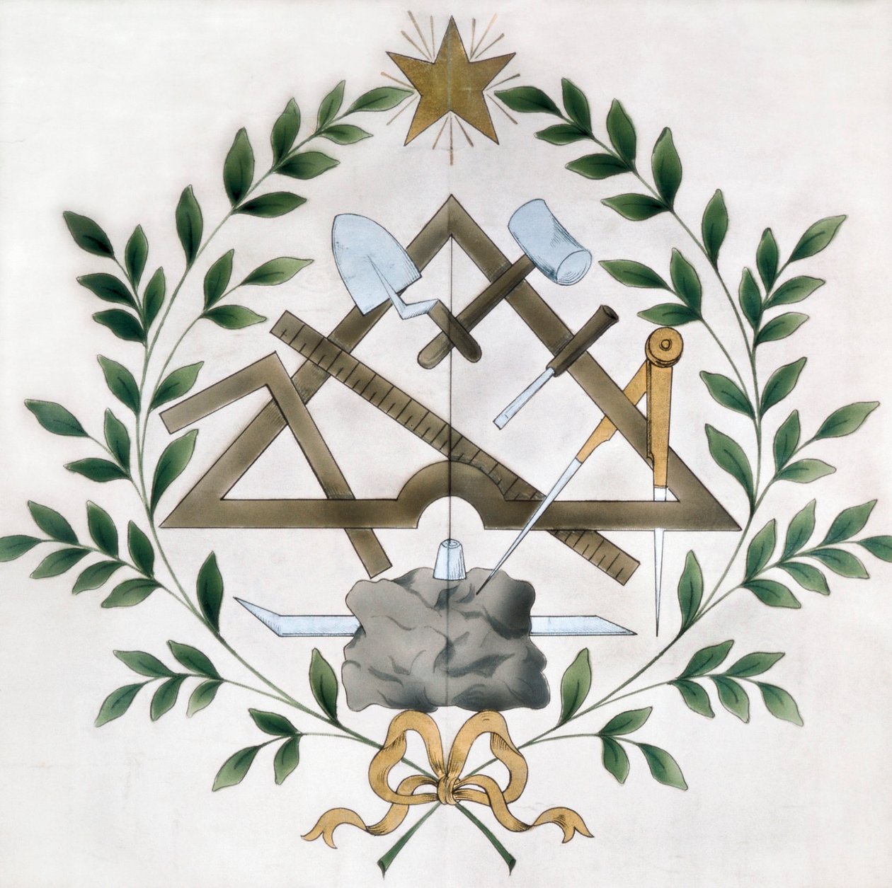 Rappresentazione dei vari emblemi massonici (acquerello) da School French