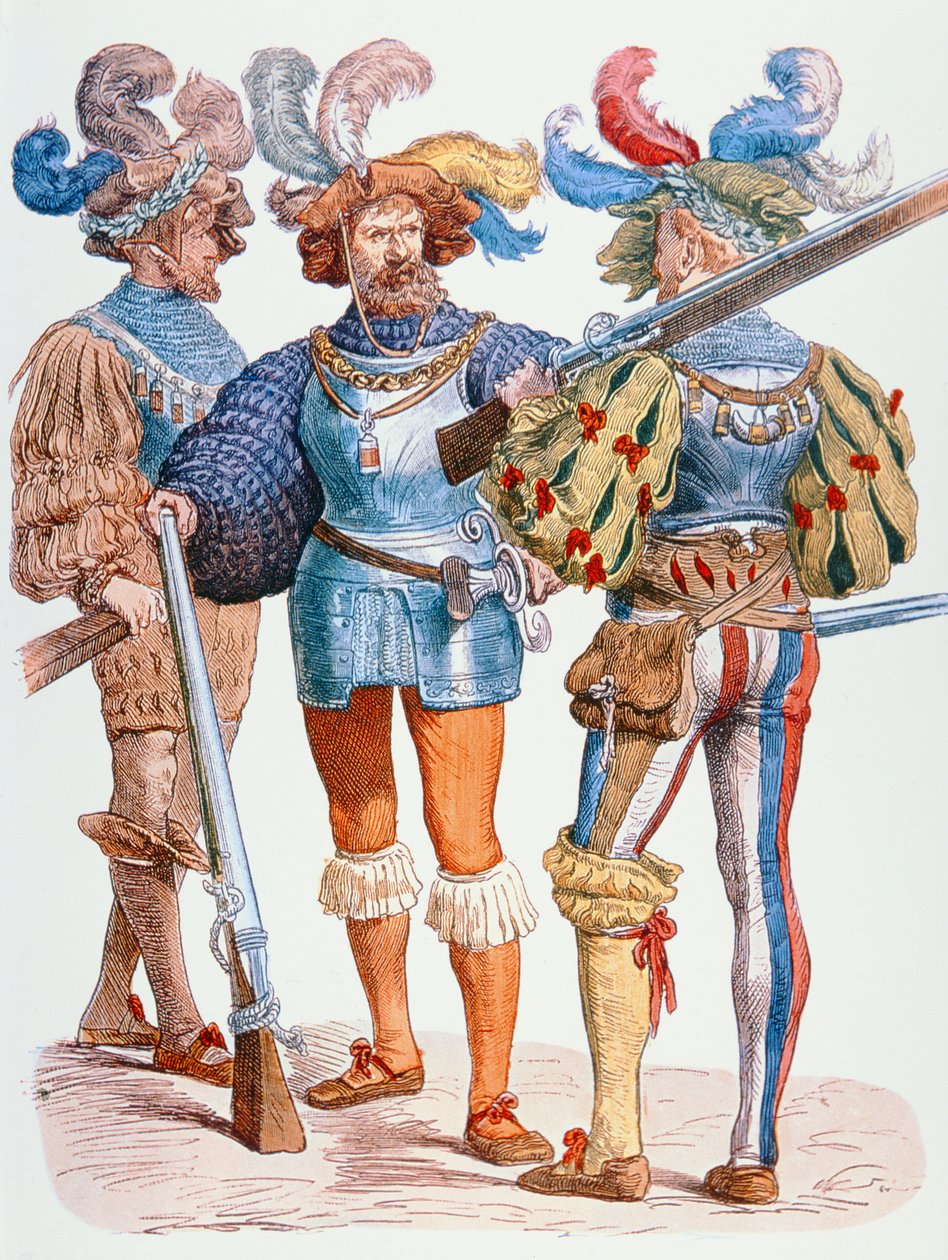 Soldati tedeschi del XVI secolo, armati di moschetti a miccia da School German