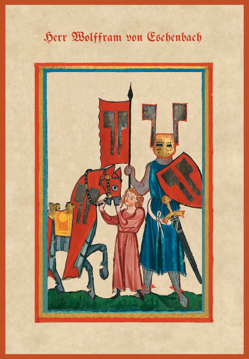 Illustrazione da "Parzival" di Wolfram von Eschenbach (pergamena) da School German