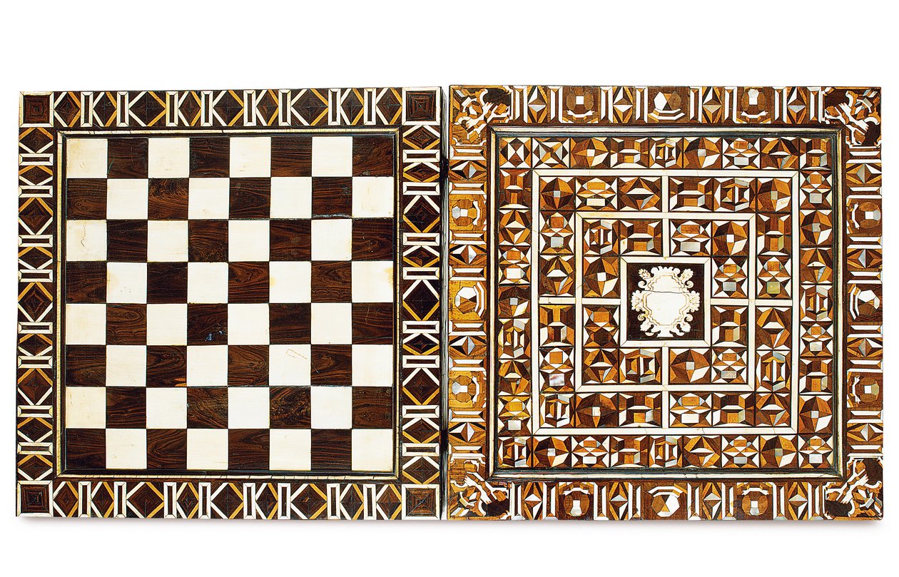 Scatola da gioco intarsiata della Germania meridionale, da Augusta o Norimberga, fine XVI-inizio XVII secolo da School German