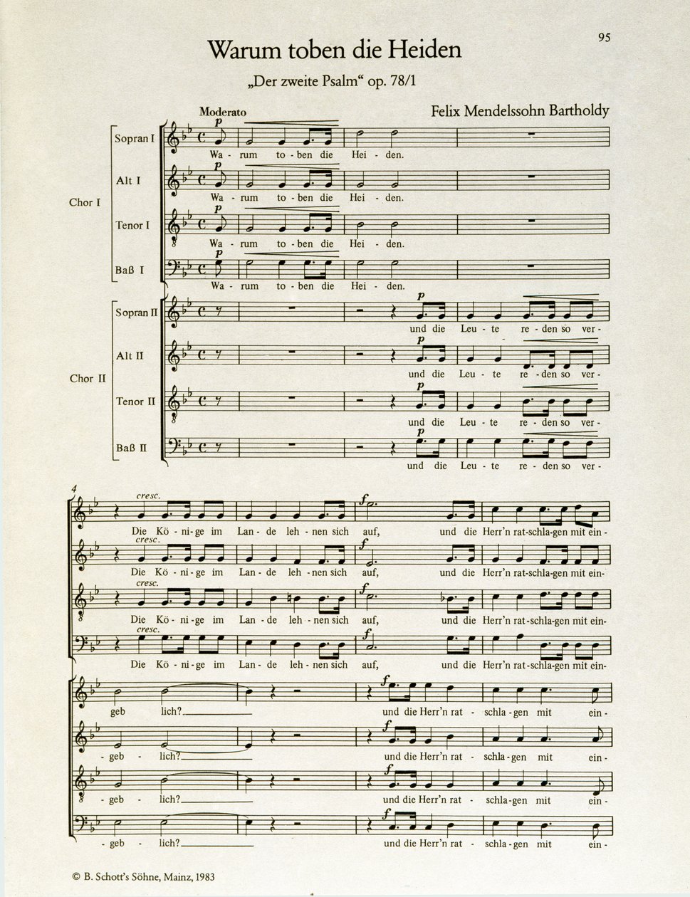 "Warum toben die Heiden" secondo salmo, op.38, di Felix Mendelssohn (litografia) da School German