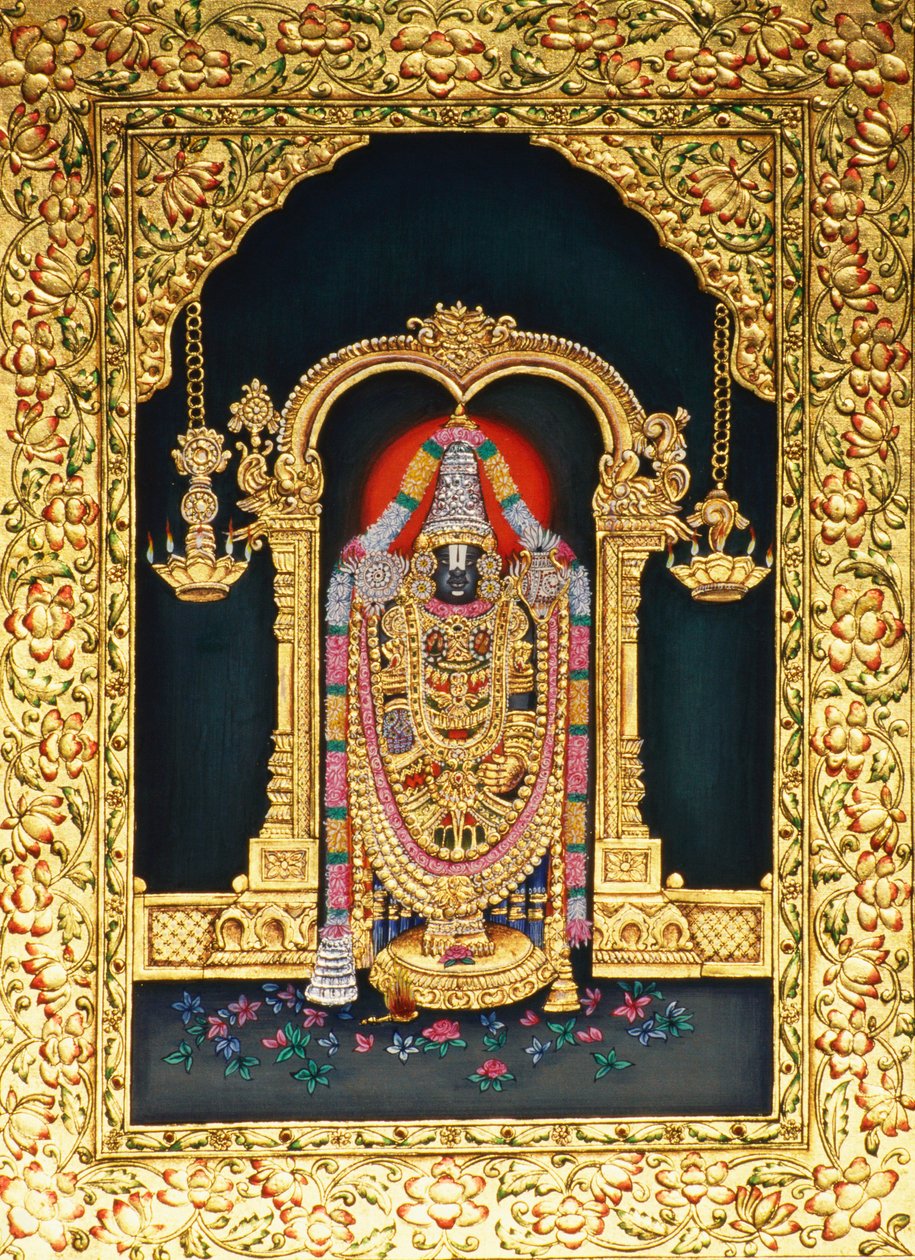 Dio Tirupati Balaji in miniatura su carta con rilievo dorato da School Indian