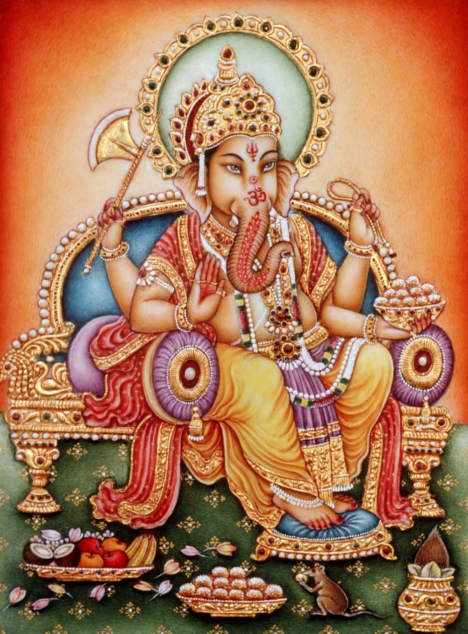 Miniatura di Lord Ganesh Ganpati su avorio da School Indian