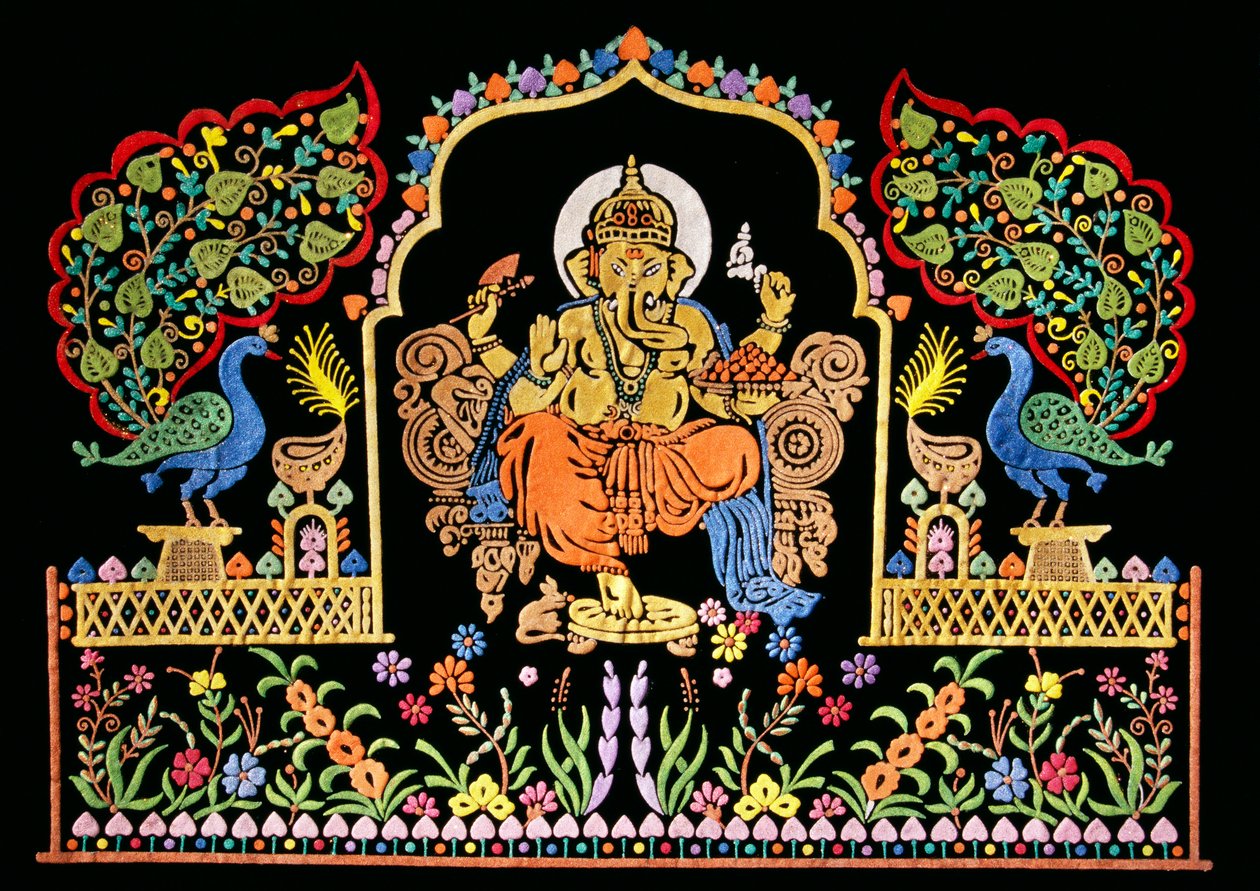 Signore Ganesha Ganpati Ricamo su Velluto da School Indian