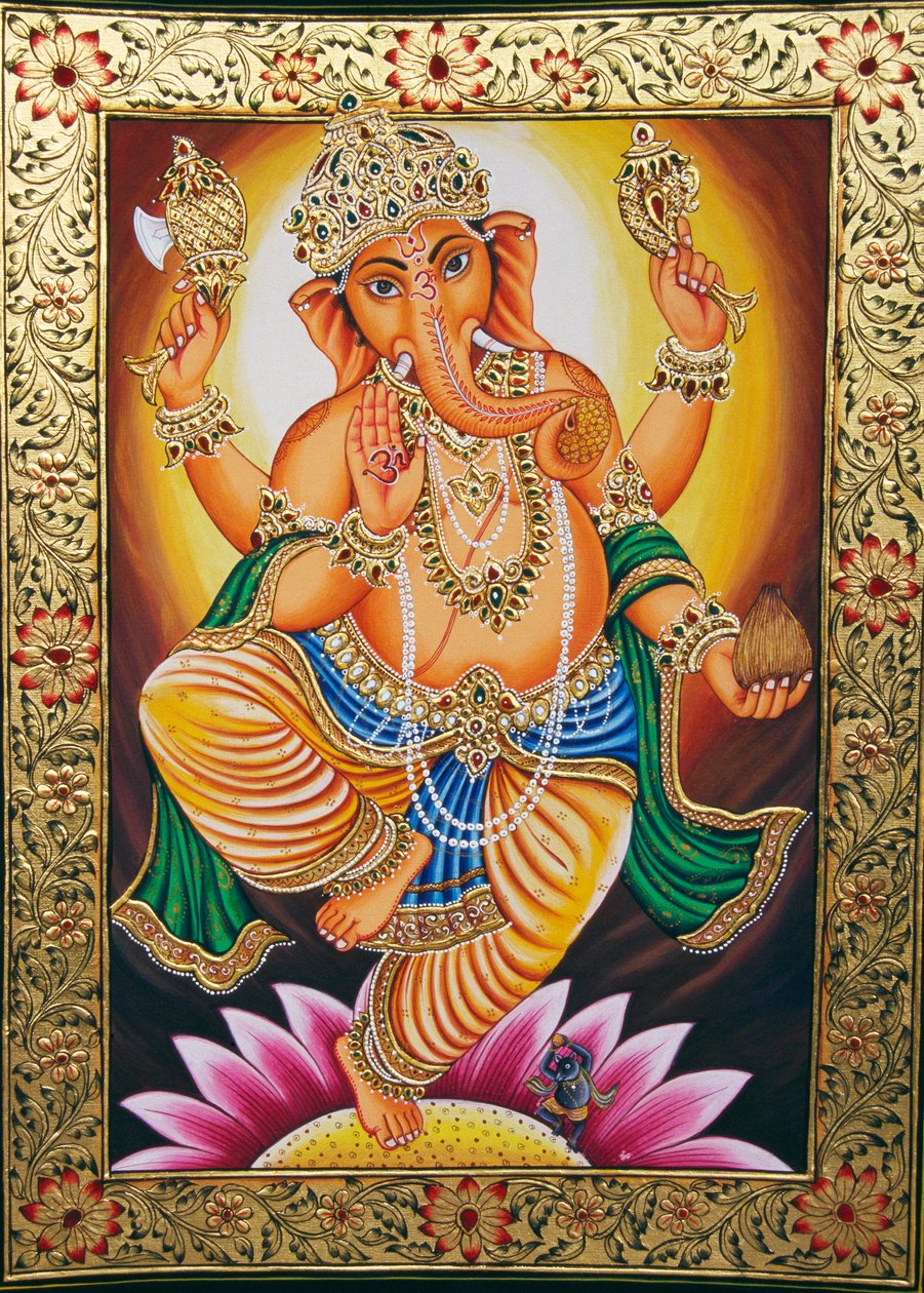 Lord Ganesha Ganpati Miniatura su Carta da School Indian