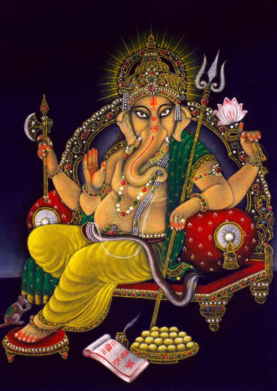 Dipinto di Lord Ganesha Ganpati su velluto da School Indian