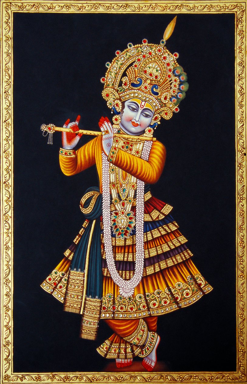Signore Krishna che Suona il Flauto da School Indian