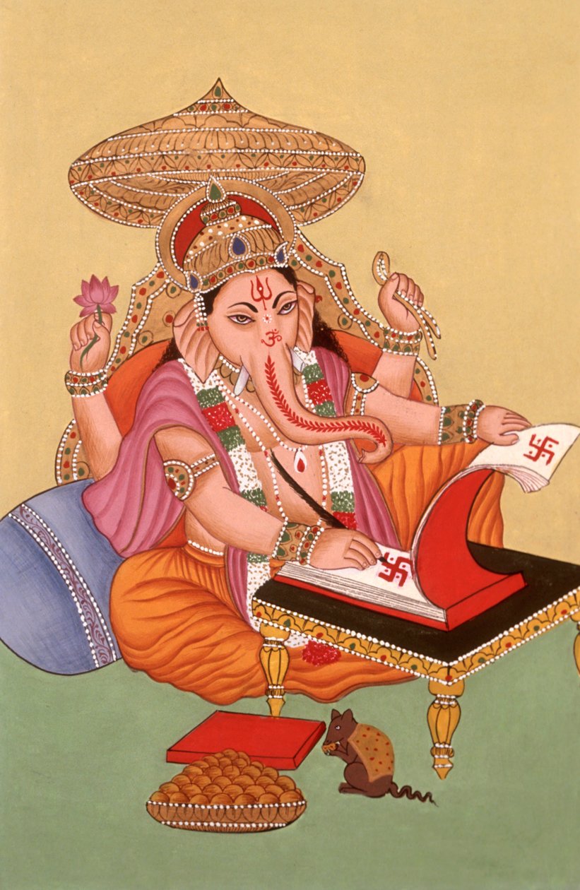 Miniatura di Ganesh, il dio dalla testa di elefante, India da School Indian