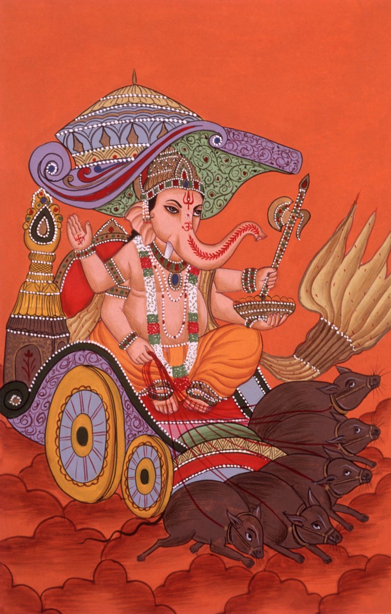 Miniatura di Pittura del Dio Elefante Ganesh Ganpati, India da School Indian