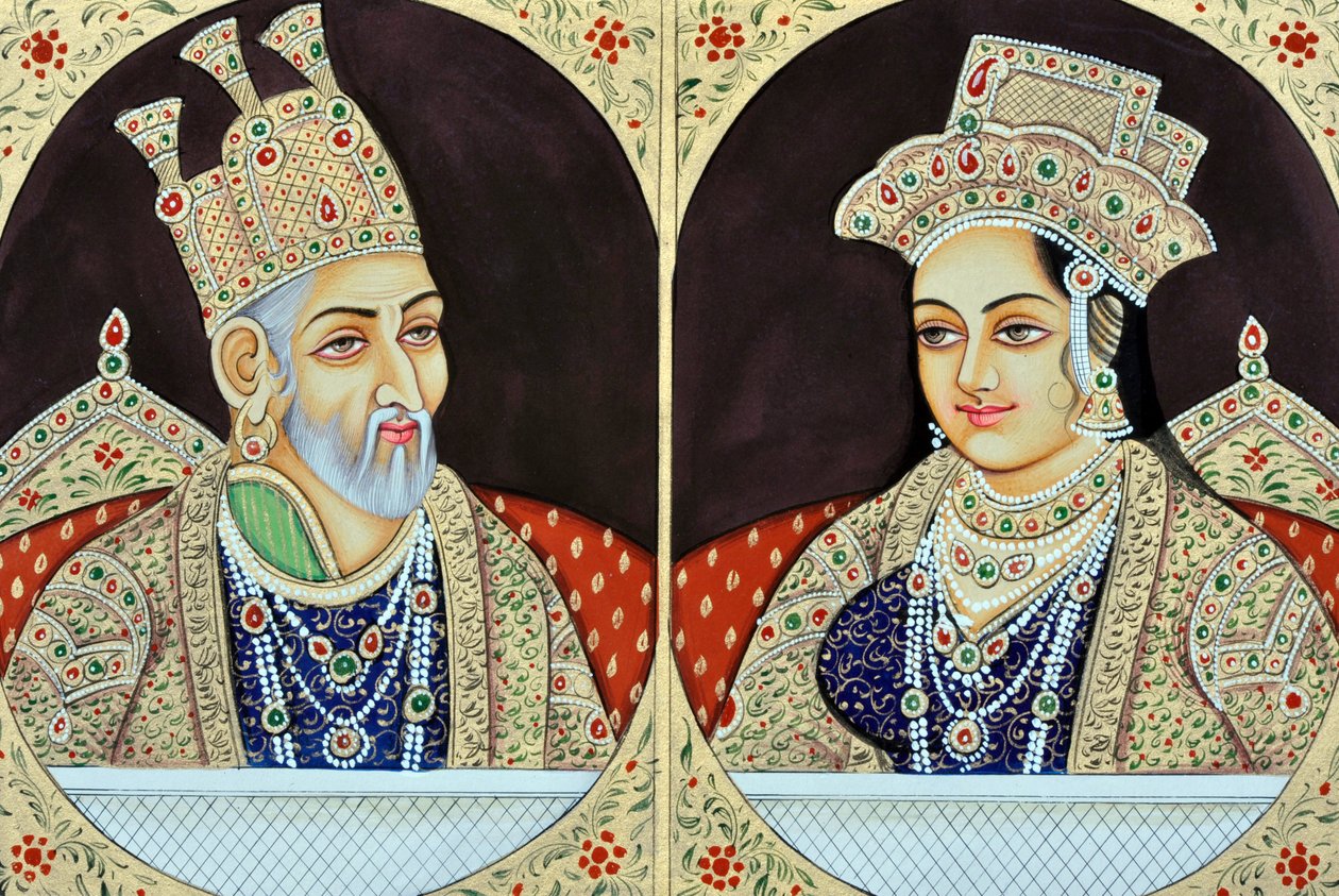 Miniatura di Bhadur Shah Zafer con Jeenat Mahal da School Indian