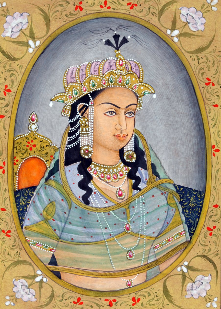Miniatura della Regina Mughal Mehrunissa India Asia da School Indian