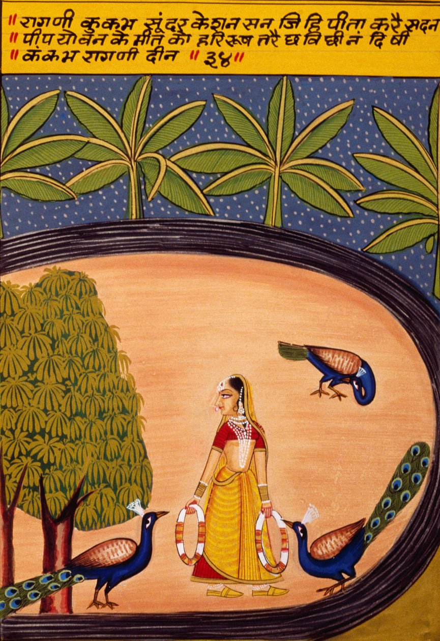 Miniatura su carta, Ragini Kukumb, Scuola di Nathdwara da School Indian