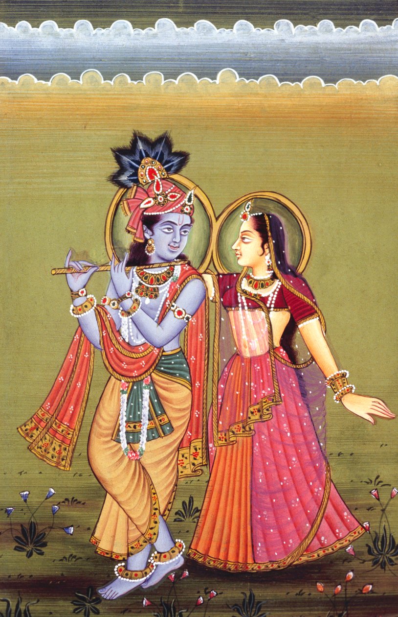 Dipinto di Dio Krishna e la sua più grande devota Radha, India da School Indian