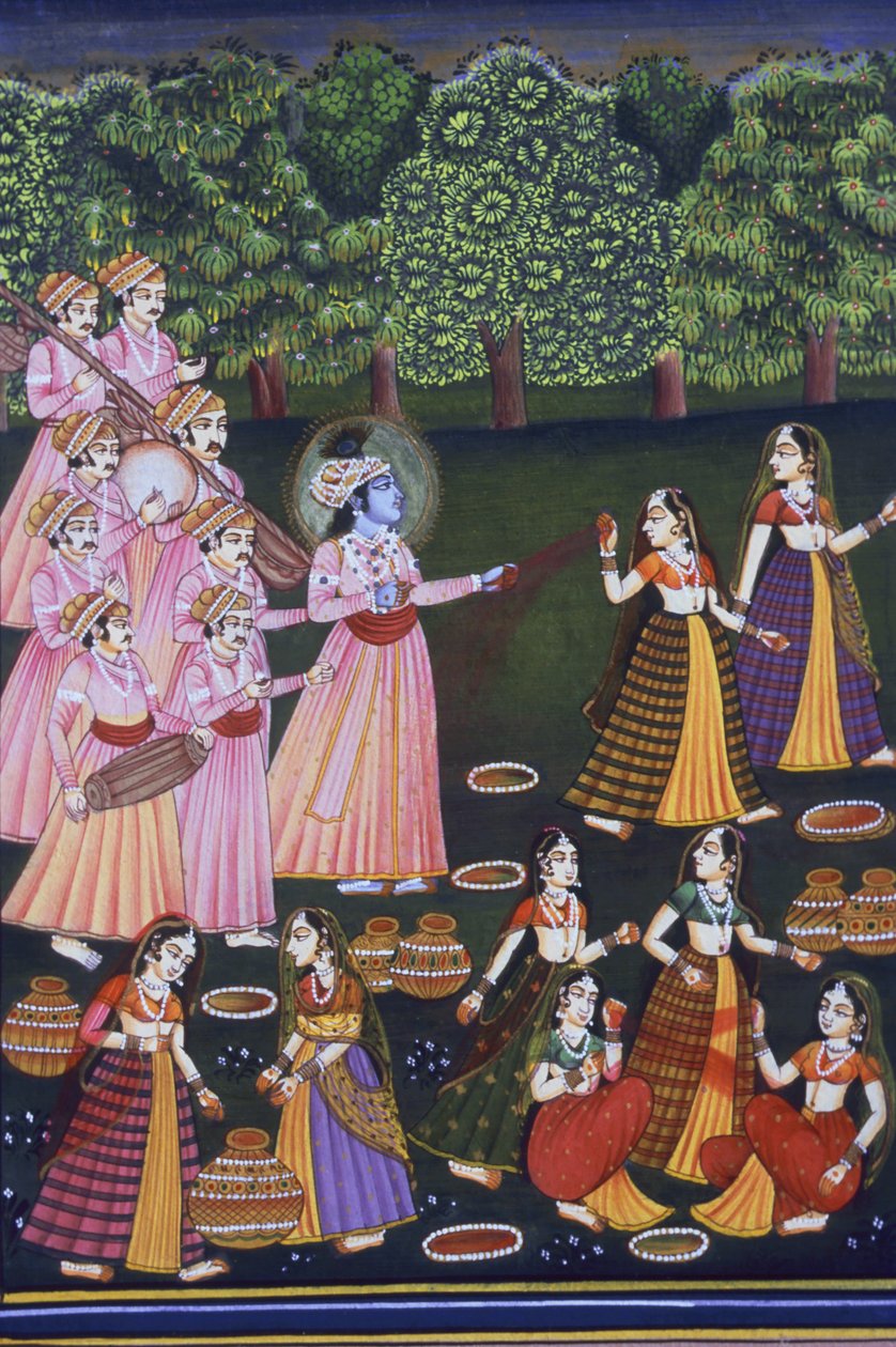 Immagine di Krishna che gioca a Holi con le Gopi da School Indian