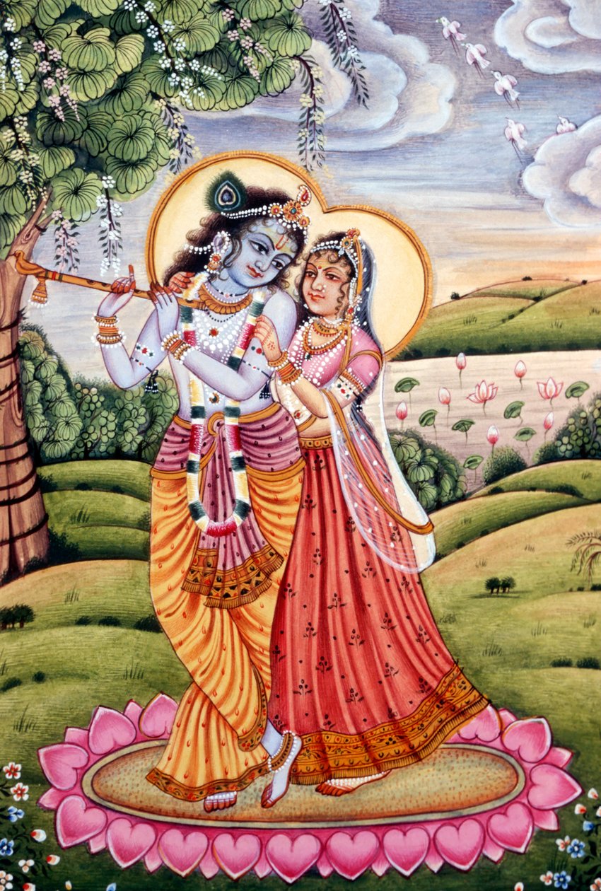 Pittura Miniatura di Radha Krishna, India da School Indian