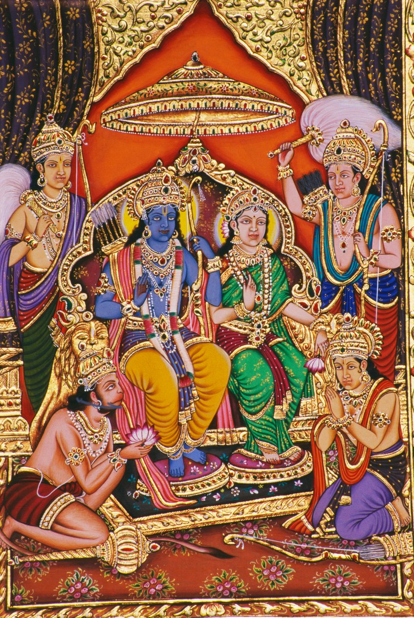 Ram Darbar Miniatura su carta con rilievo da School Indian