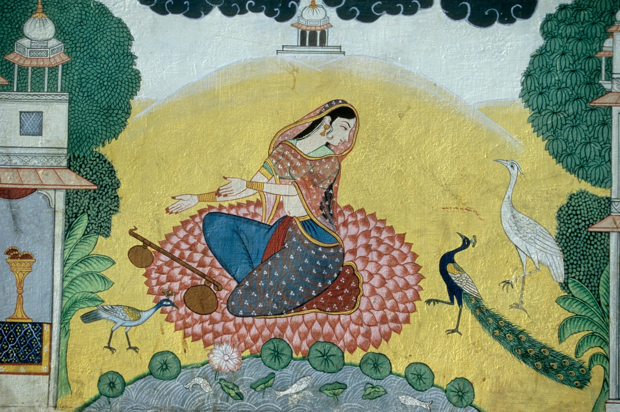 Donna con Rudra Veena, Miniatura, India da School Indian