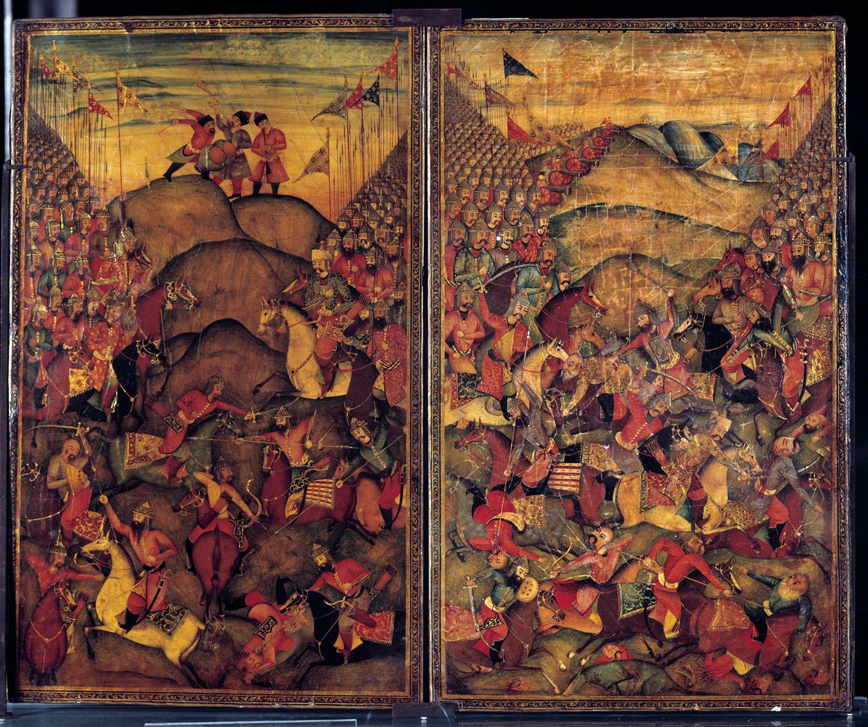 Scena di battaglia. Dipinto del XVII secolo di origine indo-iraniana. Museo delle Arti Decorative, Parigi da School Iranian