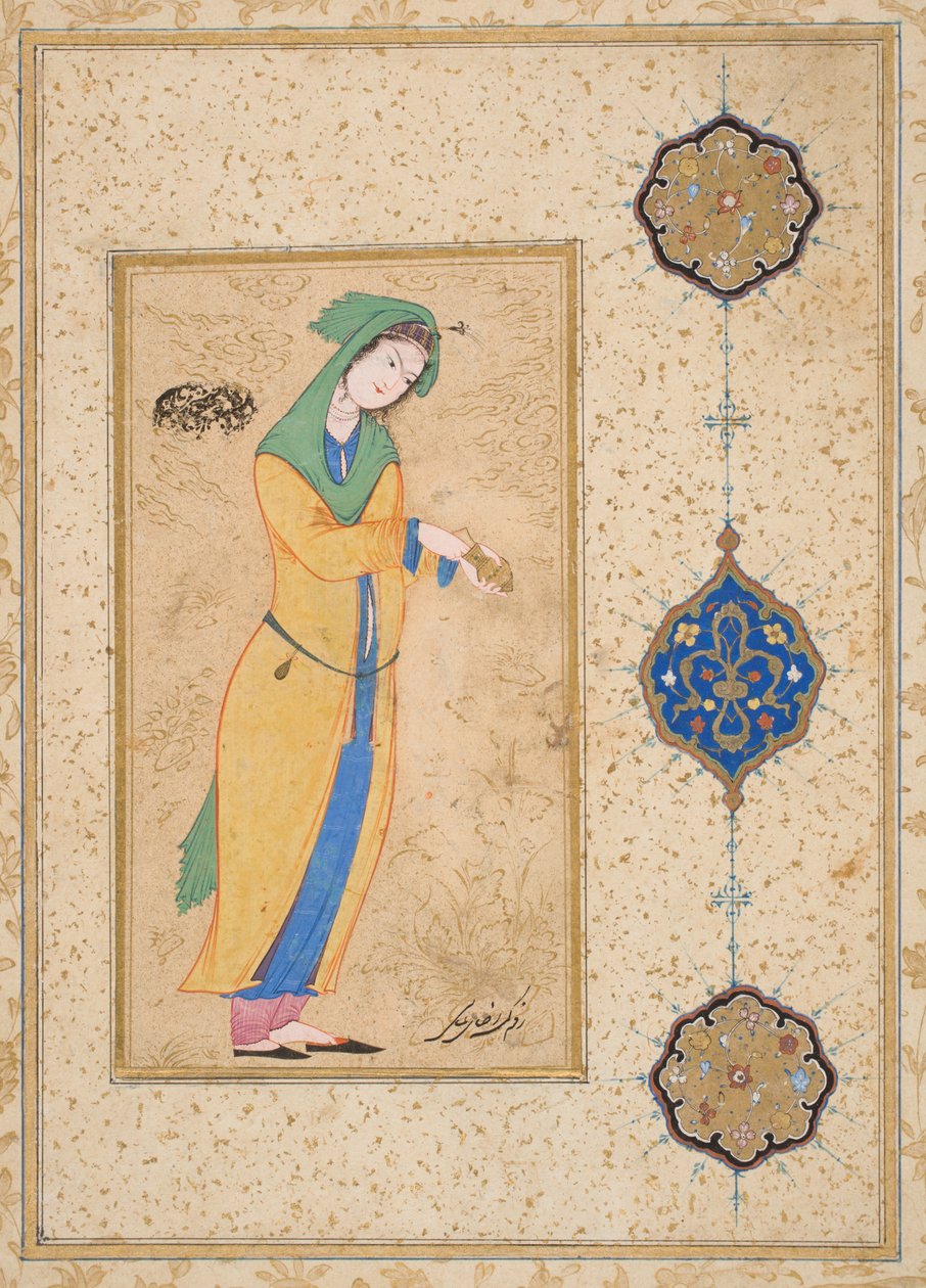 Houri in piedi in un giardino da School Iranian