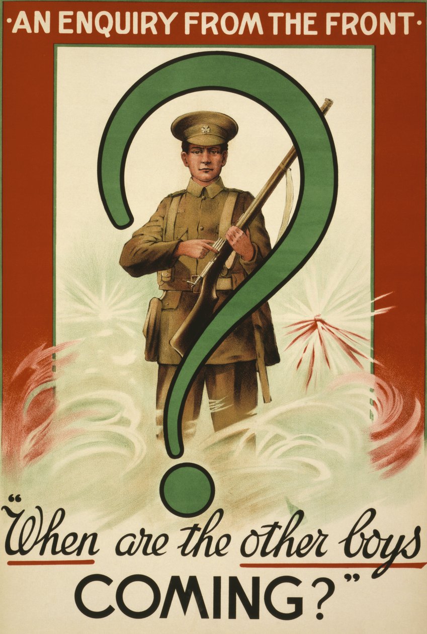 Poster di reclutamento della Grande Guerra, emesso in Irlanda (litografia a colori) da School Irish
