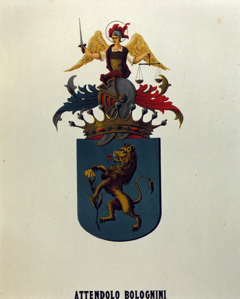 Stemma della famiglia Attendolo Bolognini di Milano con leone "dragonne" da School Italian