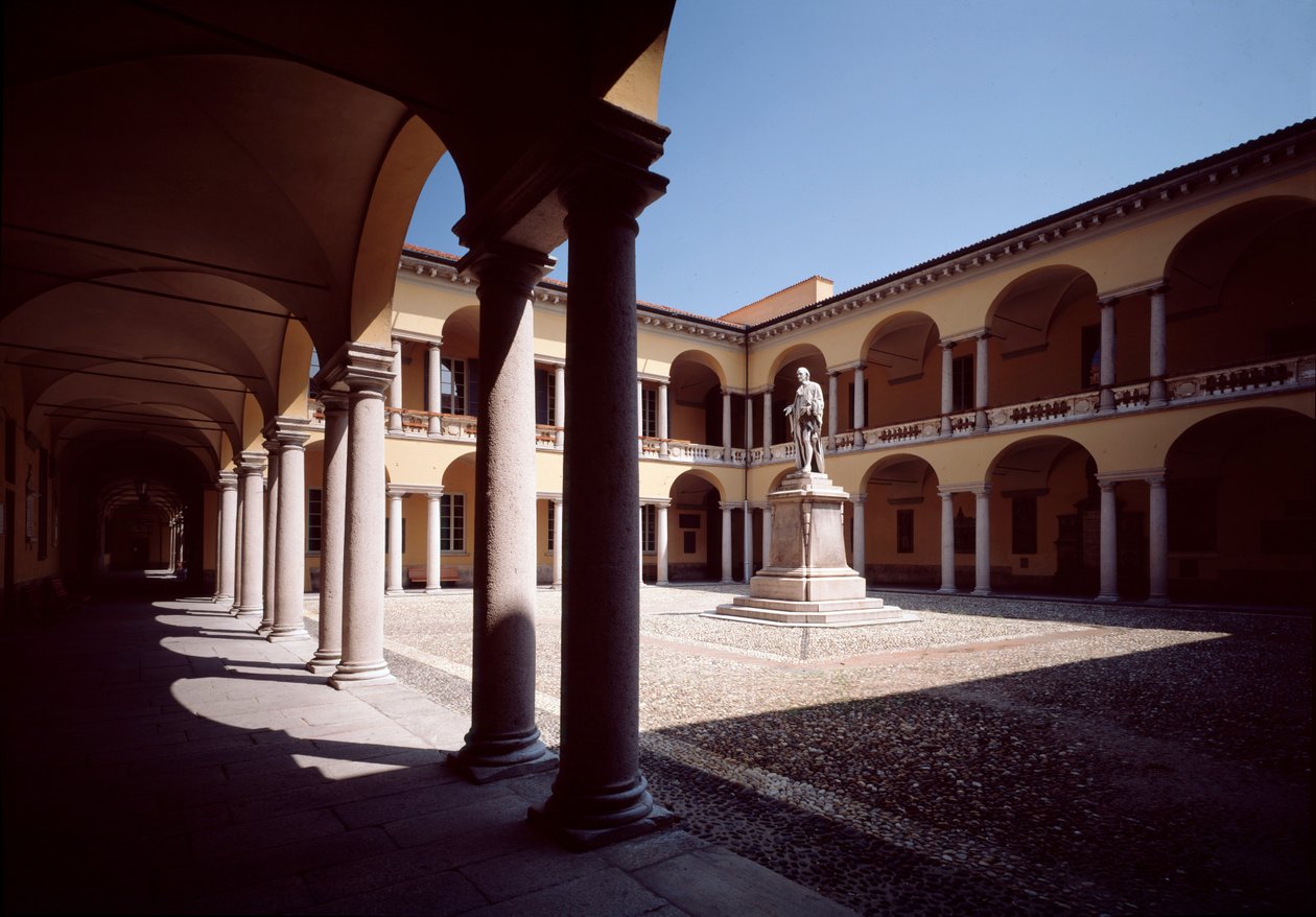 Veduta del cortile con la statua di Alessandro Volta (1878) da School Italian