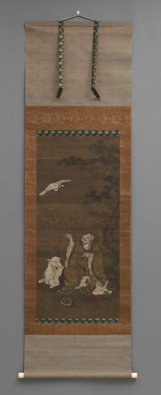 Uomo con cervo, gru volante da Japanese School