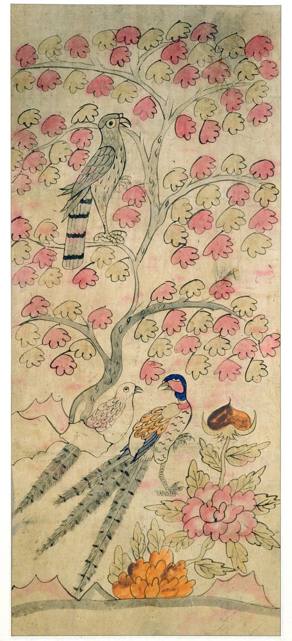 Pannello di un paravento a otto pieghe (pigmenti naturali su carta) da School Korean