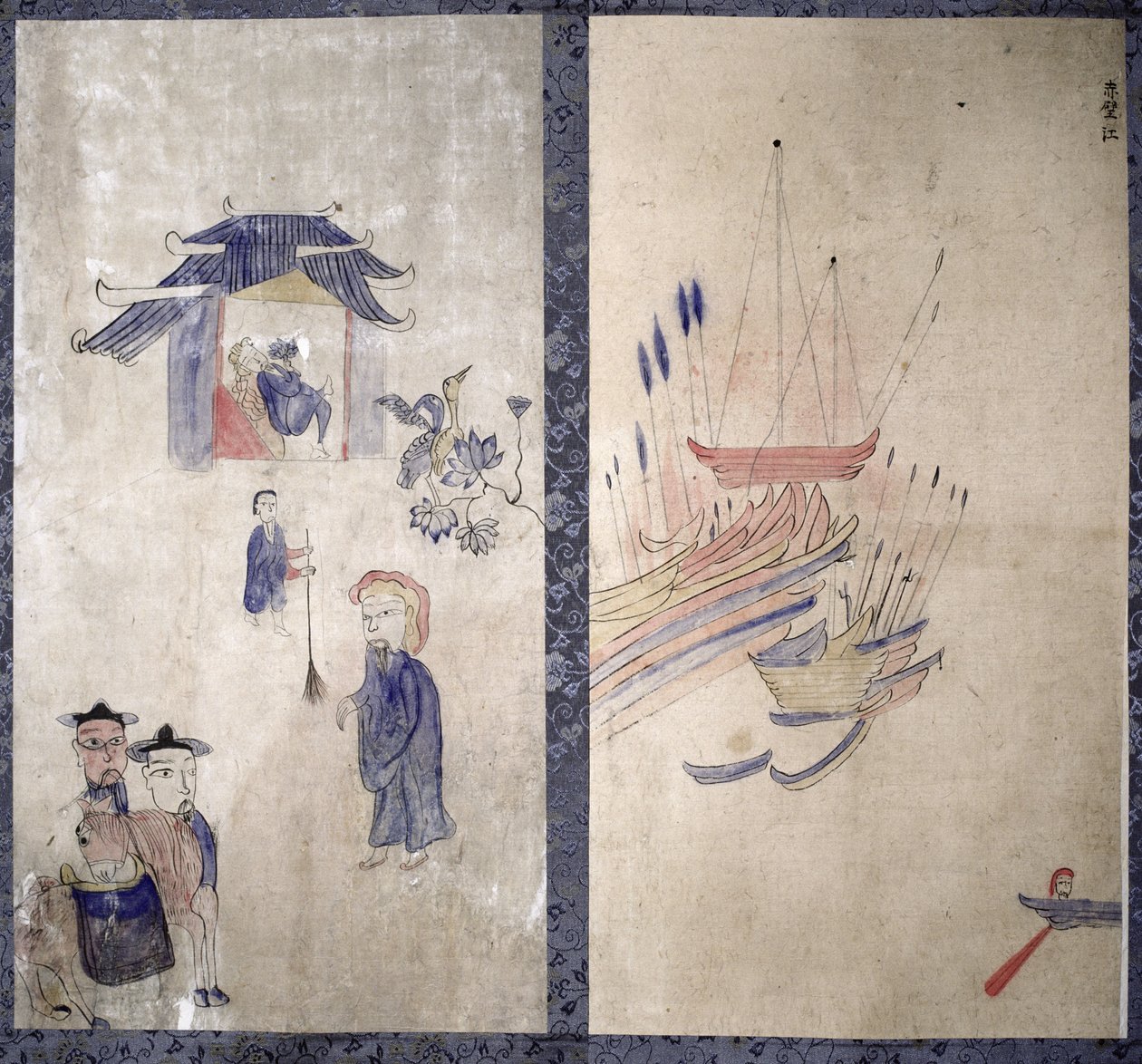 Pannello di un paravento a otto pieghe raffigurante una storia dei tre regni (pigmenti naturali su carta) da School Korean