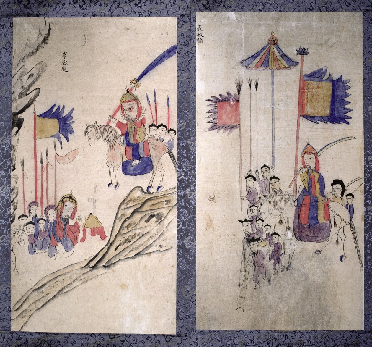 Pannello di un paravento a otto pieghe raffigurante una storia dei tre regni (pigmenti naturali su carta) da School Korean