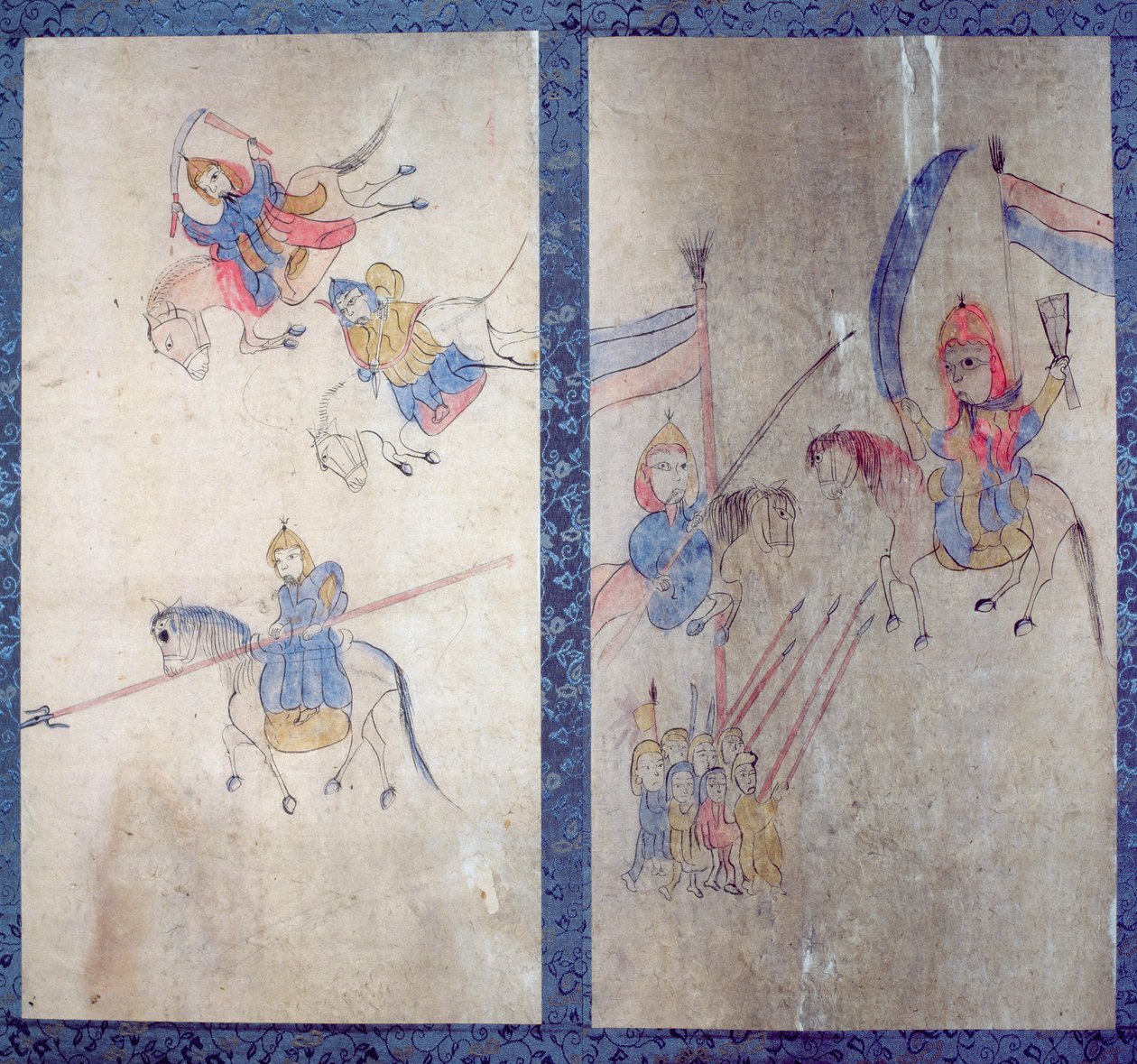 Pannello di un paravento a otto pieghe raffigurante una storia dei tre regni (pigmenti naturali su carta) da School Korean