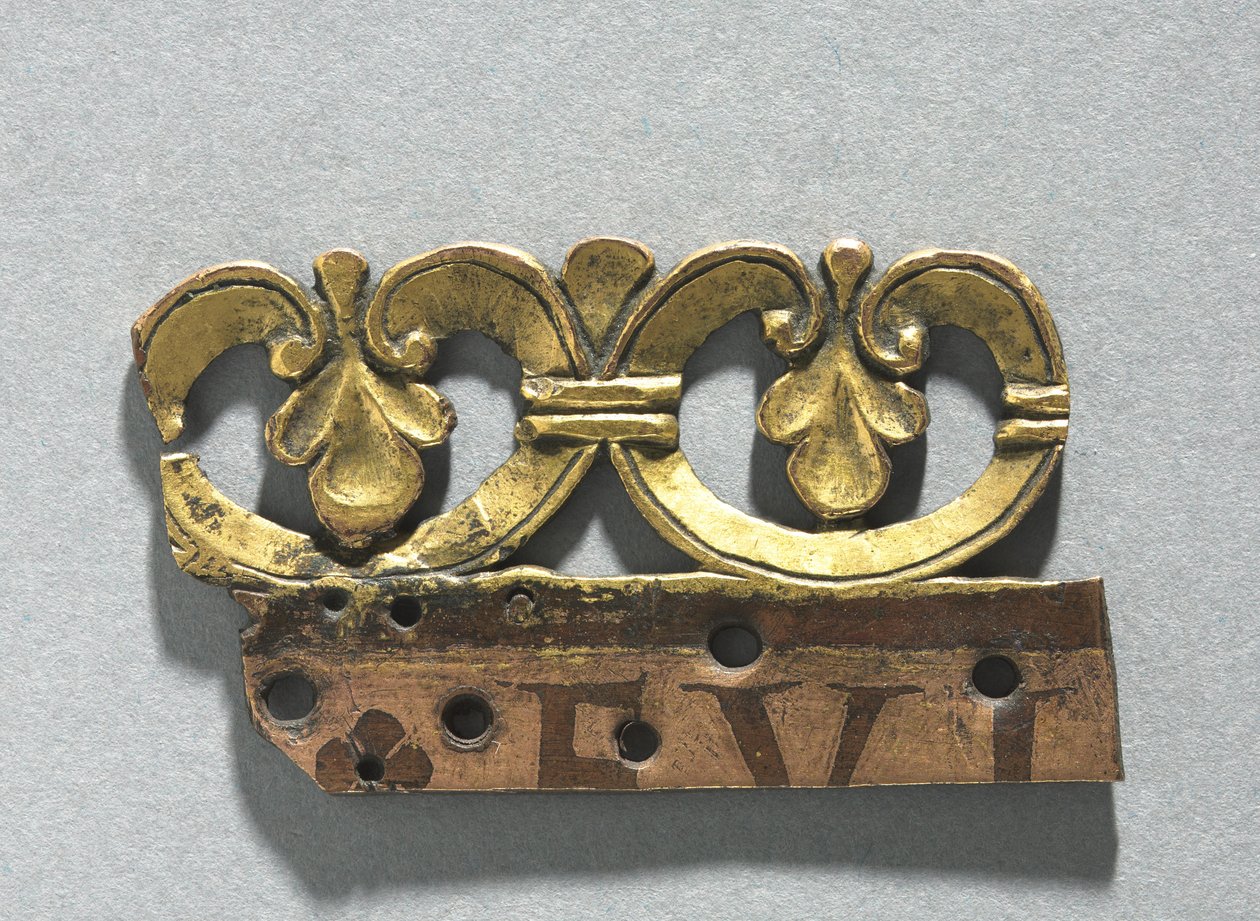 Frammento di una cresta ornamentale da un reliquiario, c.1165-1180 (rame dorato, smalto brun) da School Mosan