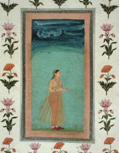 Signora che tiene un fiore, dal Piccolo Album Clive da School Mughal