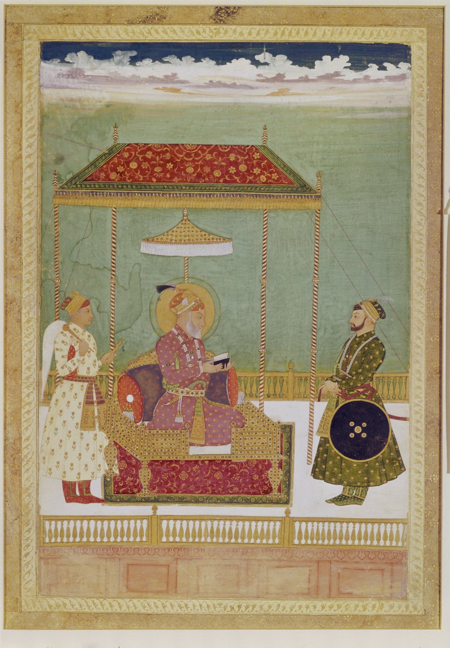 Ritratto di Shah Aurangzeb con un uomo, possibilmente Ashraf Khan, inizio XVIII secolo da School Mughal