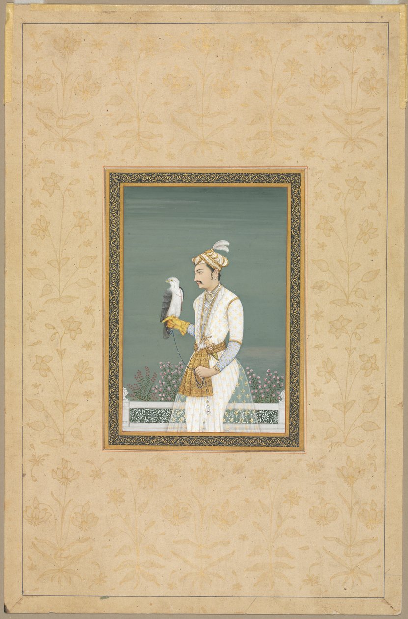 Ritratto di principe con falco da School Mughal