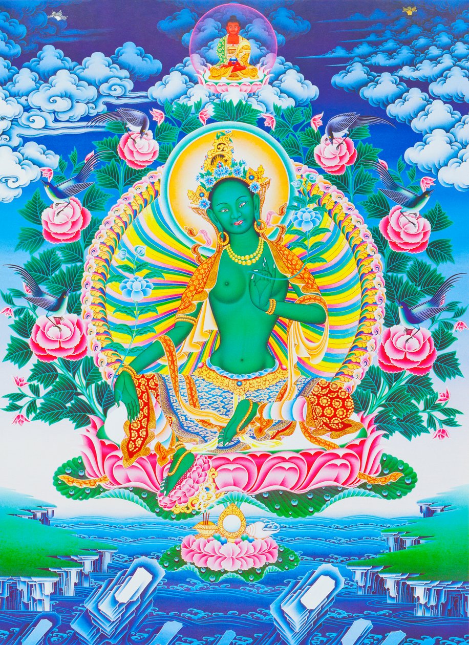Immagine che raffigura Tara verde, la protettrice materna da tutti i pericoli nell
