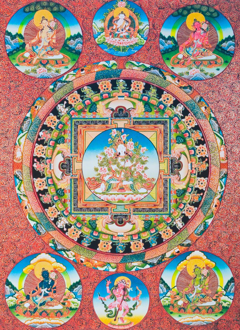 Mandala di Tara Bianca; la dea a sette occhi del pantheon buddista che rappresenta la dea della compassione e la protettrice degli esseri umani da School Nepalese