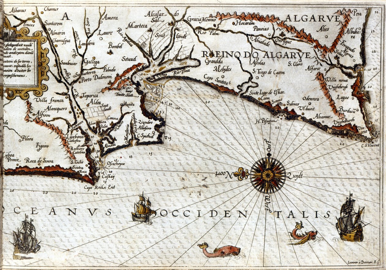 Capo Sagres (o Capo Sacro) alla fine del Portogallo secondo il portolano di Luca J. Waghenaer Treesor di zeevaert stampato a Leida nel 1592 da School Netherlandish