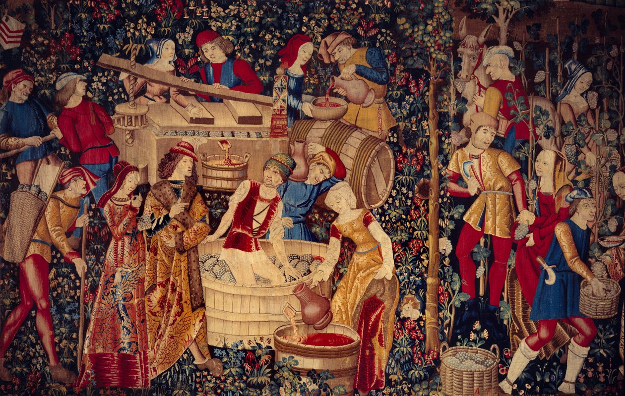 Scena di raccolta Dettaglio sinistro. Arazzo dai Paesi Bassi da School Netherlandish