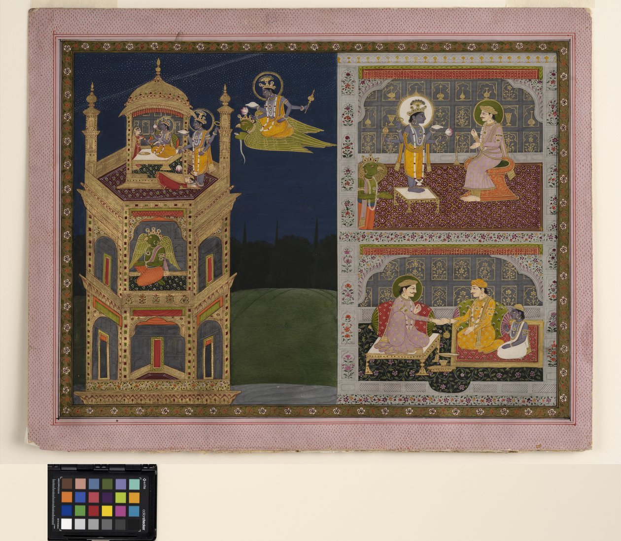 Vishnu si avvicina a una torre dorata su Garuda, c.1825 da School Pahari