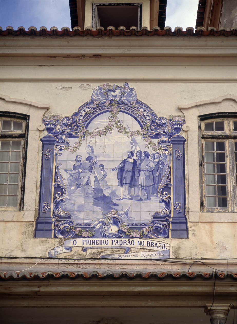 Scoperta del Brasile nel 1500 da Pedro Alvares Cabral (1467/8- circa 1520). Piastrelle nei dintorni di Lisbona. da School Portuguese