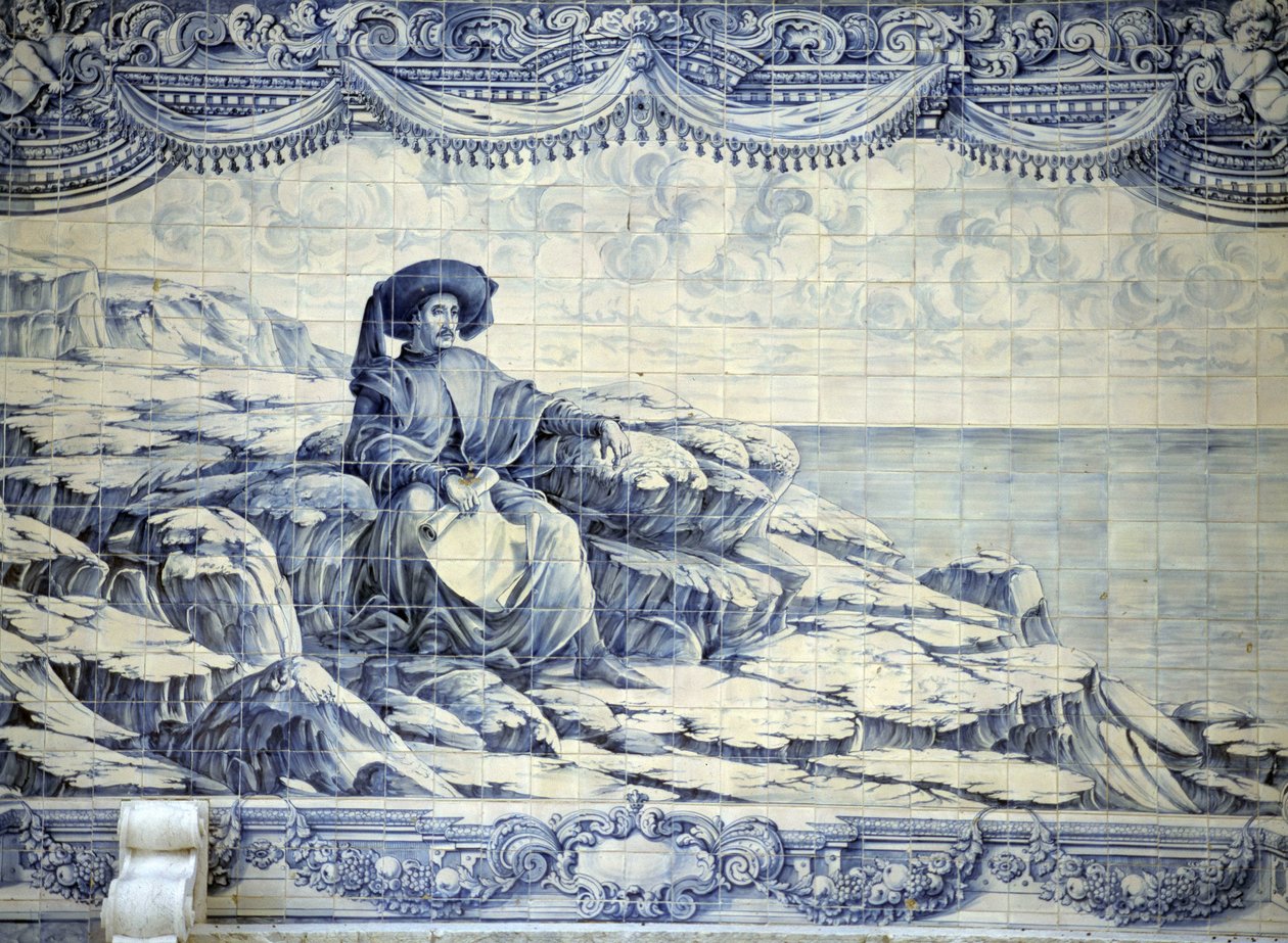 Enrico il Navigatore, seduto, guardando il mare - Azulejo dai dintorni di Lisbona (Sintra) da School Portuguese