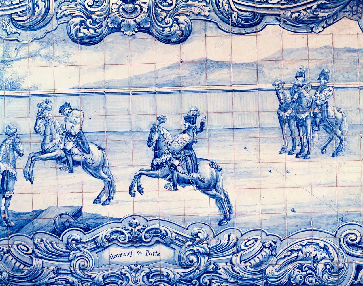 Cavaliere che pratica il gioco delle Alcancias in Portogallo da School Portuguese