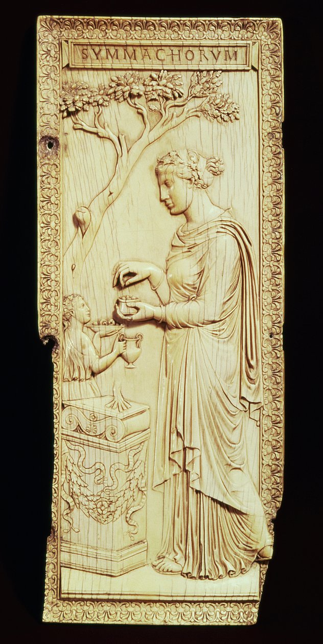 Una foglia del dittico dei Symmachi, chiamato così dalla famiglia Symmachi, 400 d.C. da School Roman