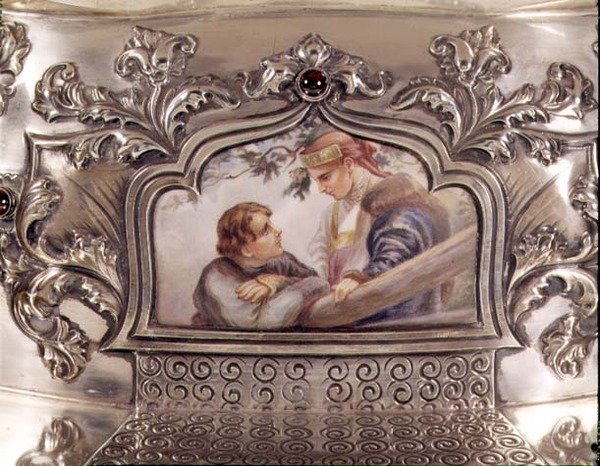Placca smaltata En Plein da centrotavola in argento russo, fine XIX secolo da School Russian