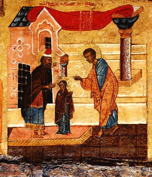 Icona che raffigura la Vergine affidata alle cure del vedovo Giuseppe, c.1550 (tempera e foglia d