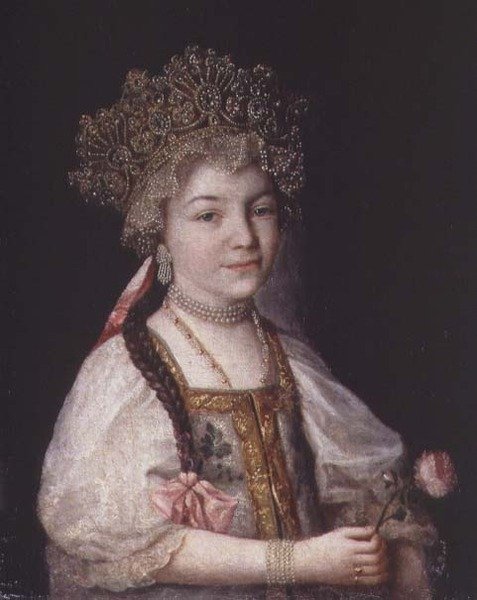 Ritratto di Alexandra Pavlovna in Costume Nazionale Russo, c.1790 da School Russian